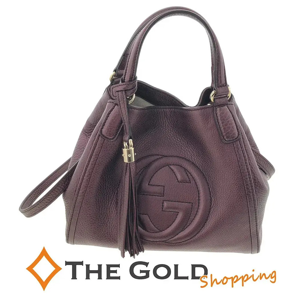Gucci Tote Bag Soho Interlocking GG Metallic Shoulder Bag Leather Burgundy Red
